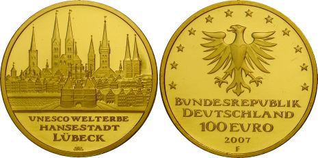 100 Euro Goldm&uuml;nze L�beck 2007