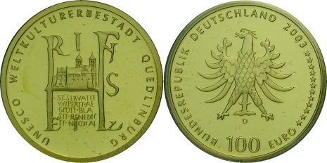 100 Euro Goldm&uuml;nze Quedlinburg 2003
