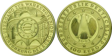 100 Euro Goldm&uuml;nze Euro-Einf&uuml;hrung 2002
